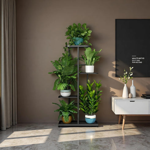 4 LINZINAR Plant Stand Indoor Outdoor Corner Tier Metal Plant Shelf Patio Plant Rack for Garden Corner Balcony Living