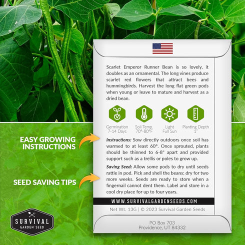 3 Packets Survival Garden Seeds Scarlet Emperor Runner Bean Seeds for Planting - with Instructions to Plant & Grow Red