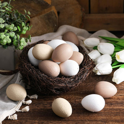 Gejoy 24 Pcs Easter Speckled Eggs Textured Plastic Eggs Neutral Easter Decor Pastel Fake Chicken Eggs Easter Bowl