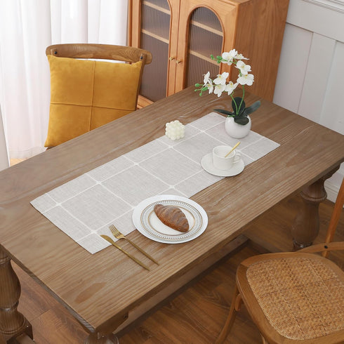 Gernaice 2PCS Boho Table Runner, Modern Plaid Cotton Linen Farmhouse Table Runners for