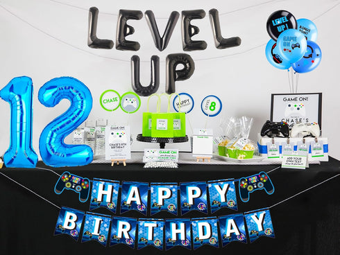 28 PCS Video Game Level UP Birthday Decorations, Gamer Party Supplies for Twelve-Year-Old Birthday Party