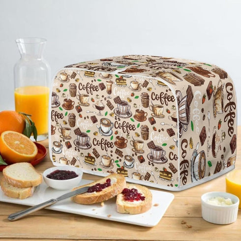 Coffee Cup Patterns 2 Slice Toaster Cover, Wide Slot Dust Cover Universal for Most Microwave Toaster Oven