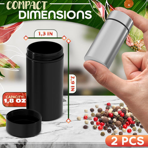 2Pcs Spice Jar Storage Containers with Lids - Food Containers With Lids Airtight Aluminum Herb Storage Container Jars with Airtight Lids - Lockable Airtight Container with Screw Top Lid Spice Jars