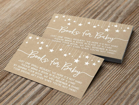 Printed Party Baby Shower Bring a Book Insert Cards, Rustic Kraft, Set of 25