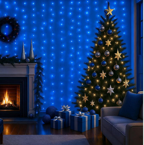300 9.8ft 9.8ft 8 DomeStar LED Fairy Curtain Lights, x Waterproof String Hanging Lights with Modes Remote, Plugin
