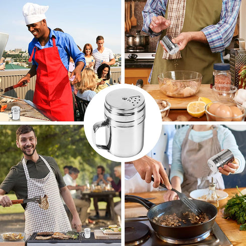 3Pcs Stainless Steel Seasoning Bottle with Handle, Dredge Shaker for Spice, Salt, Powdered Sugar