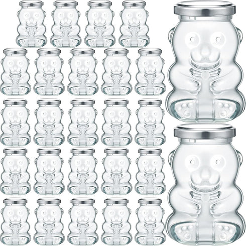 Patelai 24 Pack 4 oz Glass Bear Shaped Honey Jars with Lids