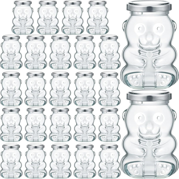 Patelai 24 Pack 4 oz Glass Bear Shaped Honey Jars with Lids
