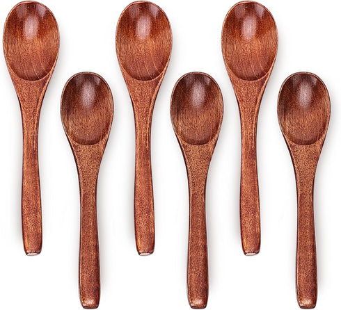 6/9/12in Wooden Spoons, 6pcs Soup Spoons Set for Coffee, Tea, Jam, and Ice Cream