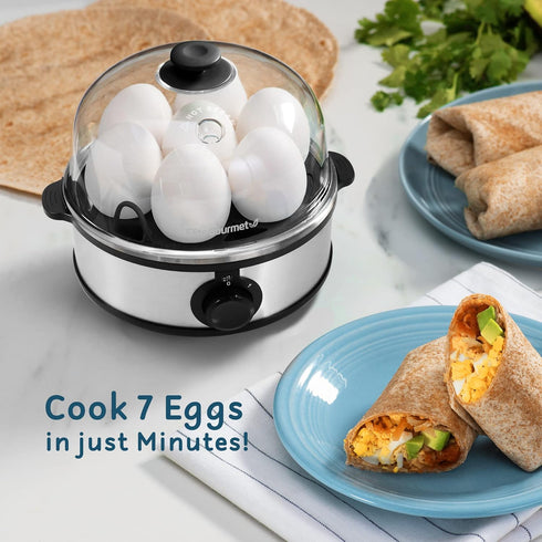 Elite Gourmet EGC648 Electric Poacher, 7 Egg Boiler Cooker with Auto Shut-Off, Stainless Steel, BPA Free