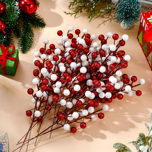 Thiccywoov 24 8.8" Pcs Christmas Glitter Berries Stems, H Artificial Christmas Picks for Christmas Tree Ornaments