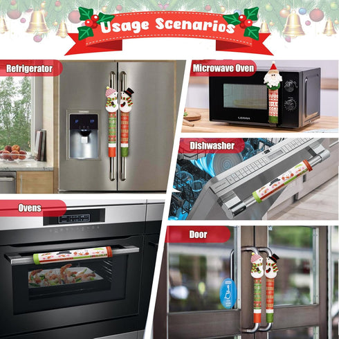 Christmas Refrigerator Handle Covers Set of 4, 3D Snowman Decor, Washable Fridge Door Handle Cover, Kitchen Christmas