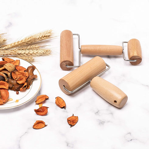 Whaline 2 Pieces Wood Pastry Pizza Roller, Non Stick Wooden Rolling Pin for Home Kitchen Baking (T-Maple and H-Maple)