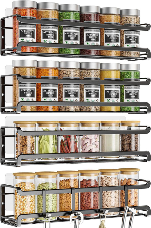 Spice Rack Wall Mounted 4 Pack, Space-Saving Organizer for Spice Jars and Seasonings, Hanging Spice Rack for Kitchen