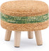 Handwoven Round Ottoman, Natural Water Hyacinth Outdoor Patio Pouf Seagrass Low Stool