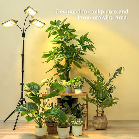 LBW 150 3/6/12H 6 Dimmable 3 15-63 inches Grow Light with Stand, Tri-Head LED Plant Light for Indoor Plants, Full