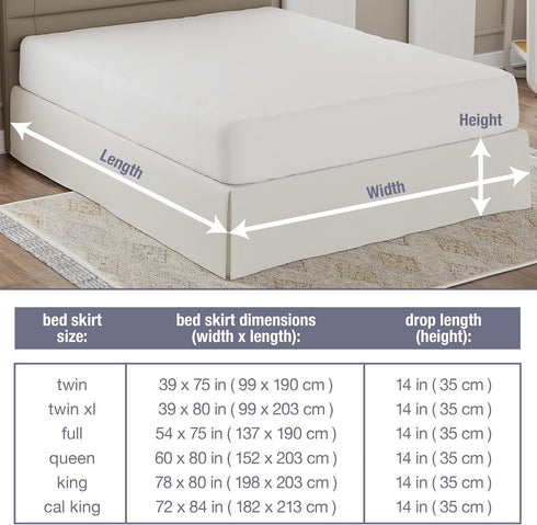 Lux Hotel Tailored Bed Skirt, Classic 14" Drop Length Pleated Styling, Full, Ivory