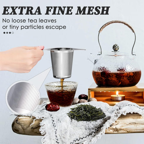 Extra Fine 18/8 Stainless Steel Tea Infuser Mesh Strainer with Double Handles for Steeping Loose Leaf Tea