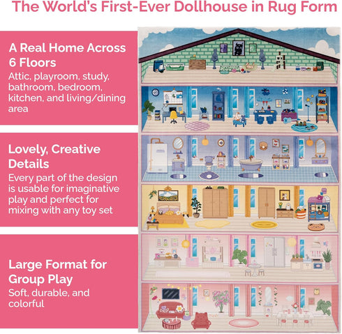 4x6 Rug&Play Ultra Soft Rainbow Dollhouse Play Rug for Girls Room Washable Non-Slip Area Rugs for Kid Bedroom & Kids
