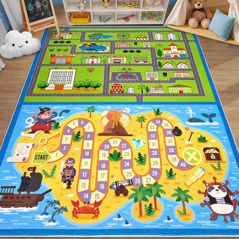 4x6 GarveeHome Washable Kids Rug ft Kids Carpet Play Mat City Car Play Rug with Pirate Theme, Stain-Resistant Non-Slip