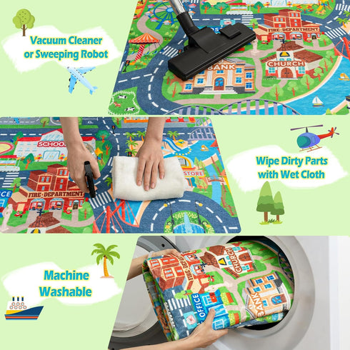 2 Packs 3'x4'/ 36"x48" Car Rug Play Mat for Kids Toy Cars, Road Traffic Playmat for Kid Bedroom, Non-Slip Machine