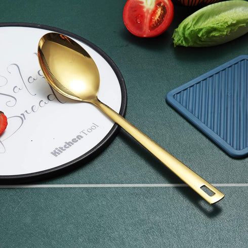 Berglander Stainless Steel Gold Cooking Spoon, Titanium Plating Basting Spoon, Dishwasher Safe Kitchen Tool