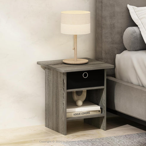 Furinno TIDUR Night Stand, Square Round Corner Nightstand with Storage Bin, Bedside