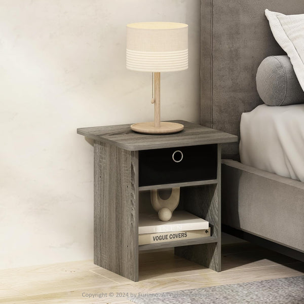 Furinno TIDUR Night Stand, Square Round Corner Nightstand with Storage Bin, Bedside