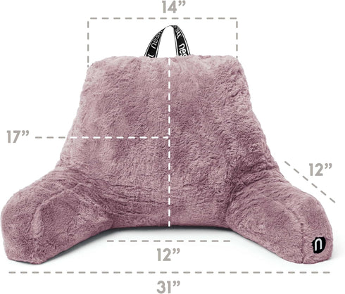 Nestl Fur Reading Pillow, Stylish Back Pillow for Bed Sitting Up, Faux Fur Bed Chair Pillow with Arms, Reading Pillows