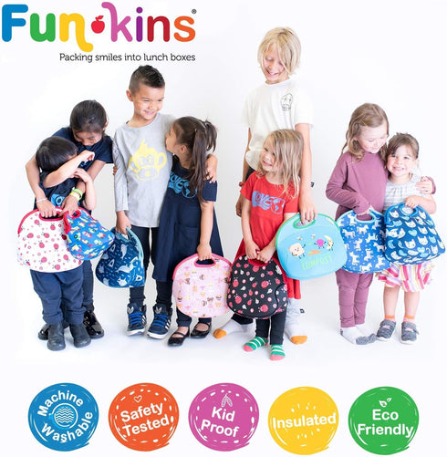Pack, FUN KINS Insulated Lunch Bag for Kids, Spacious, Durable, Machine Washable, Premium Quality, Interior Pocket