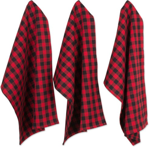 DII Buffalo Check Kitchen Collection - Classic Farmhouse Dishtowel Set, 18x28, Red & Black, 6 Piece