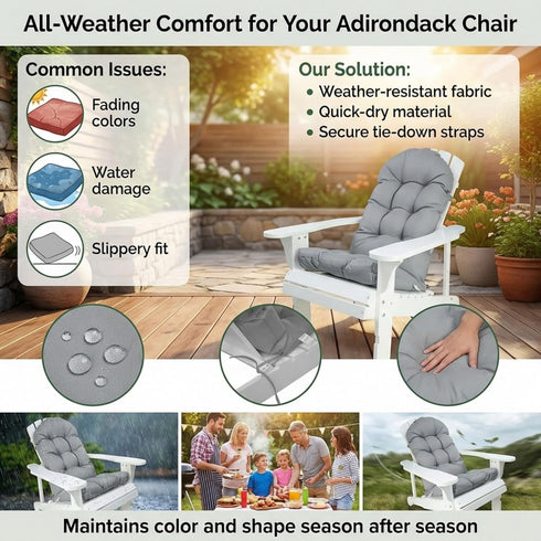 Enipate Weather Resistant Cushions for Adirondack Chair High Back Rocking Chair Cushion Indoor Outdoor Patio Tufted