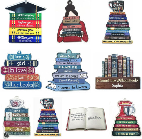 DD-life 10 Pcs Book Lovers Heart Librarian,Books Stacked,Christmas Ornaments,Bookshelf Decor,Library Ornament,Librarian Christmas Ornament