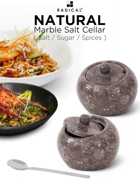 4" Inch Countertop, Radicaln Marble Salt Cellar with Lid Oceanic Salt Jar & Spice Storage Containers For Kitchen Ideal