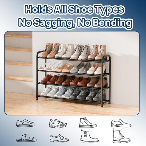 4 Closet, ENJOYBASICS Expandable Shoe Rack, Tier Adjustable Shoe Organizer Shelf for Black Metal Free Standing Shoe
