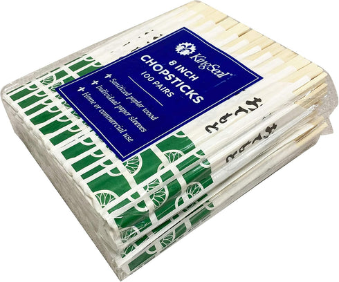 200 Count | KingSeal 8 Inch Natural Poplar Disposable Wood Chopsticks - Bulk Pack, 2 Packs x 100 Pairs