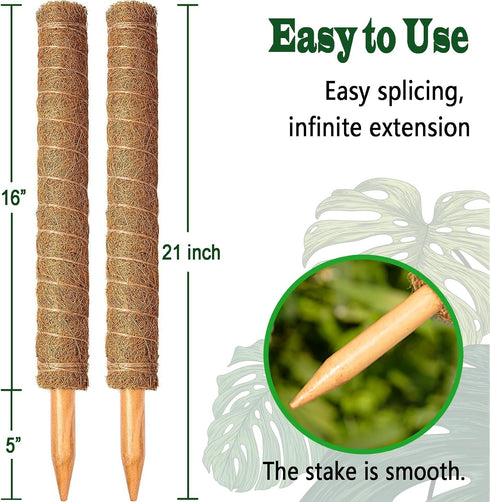 CHIAFFI 2 Pack 21 Inch 37 Inch Moss Poles, Stackable Moss Pole for Plants Monstera, Tall Moss Poles for Climbing Plants