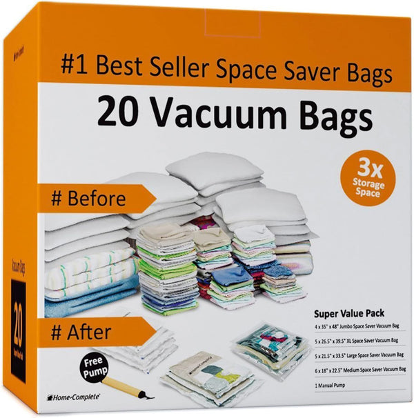Home Complete Space Saver Vacuum Bags (20 Pack) with Pump