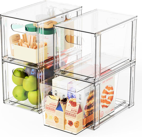 Yieach 4 Pack Large Stackable Storage Drawers,Clear Acrylic Drawer Organizers and Baby Bottle