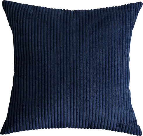 TangDepot Set of 2 Solid Velvet Striped Corduroy Decorative Throw Pillow Covers, 24"x24" (A10 Navy Blue)