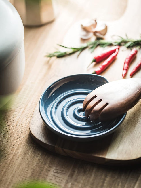 Ceramic Spoon Holder, Dark Blue Spoon Rest for Countertop, Kitchen Decor for Stove Top, Coffee Bar Accessories