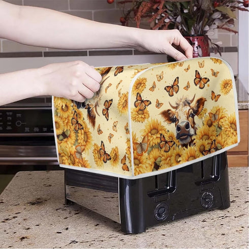 Sunflower Butterfly Printed Toaster Cover for Anti-Dust and Fingerprint, Decorative Accessories for Kitchen Small