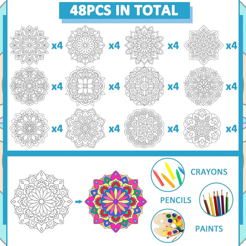 48 Set 12 Pcs Mandala Coloring Cutouts DIY Your Own Mandala Cards Mandala Painting Poster Stress Relieving Activity