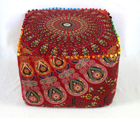 16X16X14 inches, CRAFT KALA Large Hippie Mandala Meditation Floor Ottoman Pillow Cushion Pouf Cover Square Poufs Cover