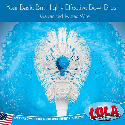 3 Pack, LOLA Toilet Bowl Brush w/Curved Head, Coated Wire, Durable Poly Bristles, Reaches Under Toilet Bowl Rim