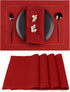 D'Moksha Homes Red Linen Placemats, Set of 4 Classic Hemstitch 14 x 19 Inch, 100% Pure Linen Table Mats