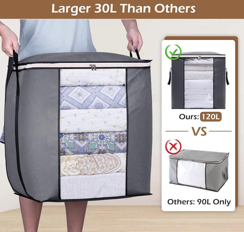 SLEEPING LAMB 120L Extra Large Blanket Storage Bags for King Comforter Bedding, Grey