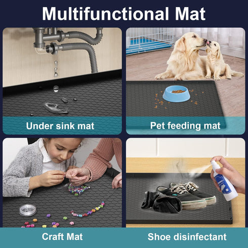Under Sink Mat - 31" x 22" Waterproof Kitchen Cabinet Liner with Drain Hole - Flexible Silicone Mat for Kitchen