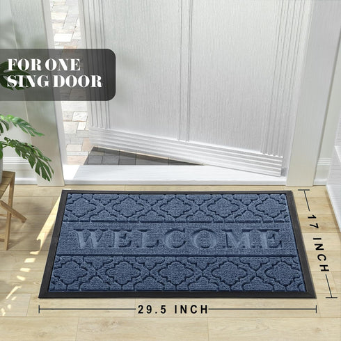 Yimobra Welcome Door Mat, Heavy Duty Sturdy Front Door Mat for Home Entrance, Garage and Garden Outside Entryway Floor Mat, Non Slip, Fade Resistant, Easy Clean, 29.5 x 17 Inch, Blue by Yimobra