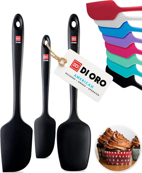 DI ORO Silicone Spatula Set, 3pc, Rubber Kitchen Spatulas for Baking, Cooking, & Mixing, Black